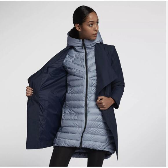 Nike Sportswear Tech Aeroloft Parka‎ Asymetrical Zip Navy Blue Jacket Size Large - Picture 1 of 8